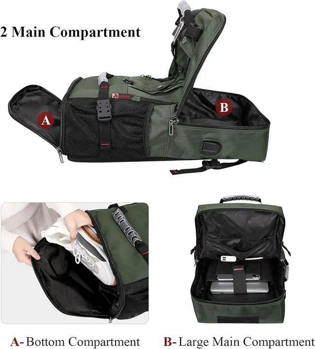 Alt view image 4 of 7 - WITZMAN Travel Backpack for Men Convertible Duffle Luggage Bag fit 17 Inch Laptop Carry On Bags for Airplane (B681 Army Green)