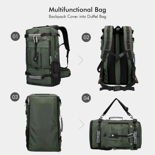 Alt view image 6 of 7 - WITZMAN Travel Backpack for Men Convertible Duffle Luggage Bag fit 17 Inch Laptop Carry On Bags for Airplane (B681 Army Green)