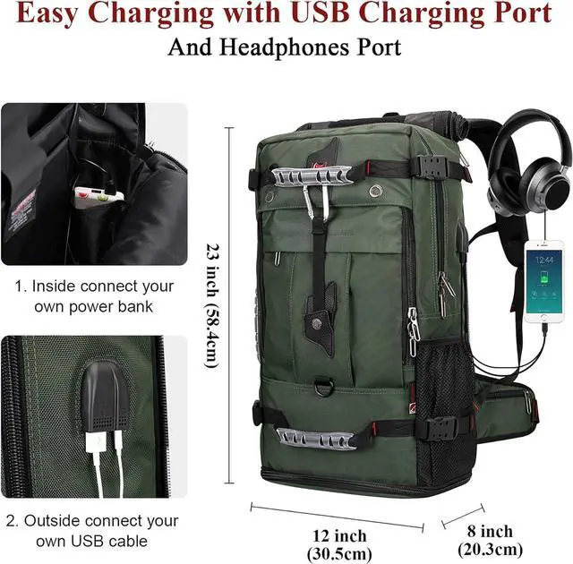 Alt view image 5 of 7 - WITZMAN Travel Backpack for Men Convertible Duffle Luggage Bag fit 17 Inch Laptop Carry On Bags for Airplane (B681 Army Green)