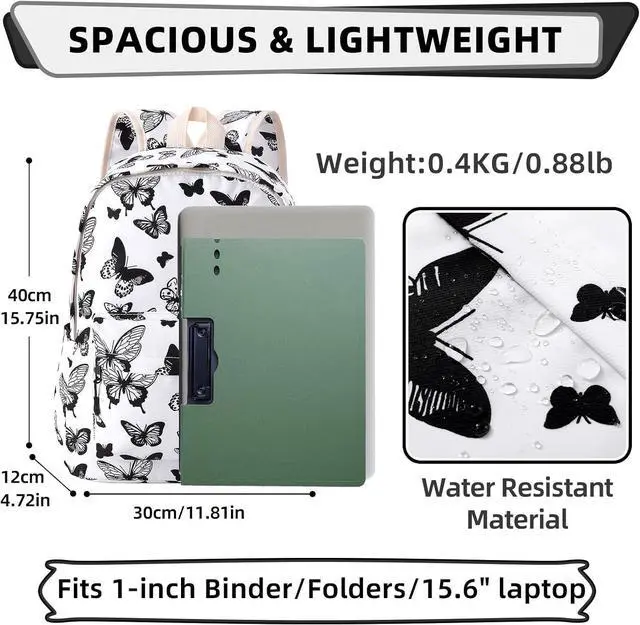 Alt view image 2 of 7 - Backpack for Girls, Lightweight Butterfly School Backpack, Waterproof Travel Backpacks, 15.6 inch Laptop Bag for Elementary, High School, Girls, Teens, Women