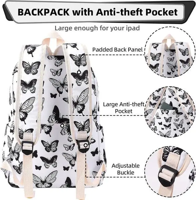Alt view image 5 of 7 - Backpack for Girls, Lightweight Butterfly School Backpack, Waterproof Travel Backpacks, 15.6 inch Laptop Bag for Elementary, High School, Girls, Teens, Women
