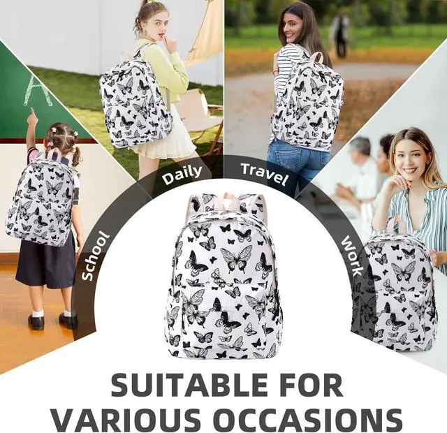 Alt view image 7 of 7 - Backpack for Girls, Lightweight Butterfly School Backpack, Waterproof Travel Backpacks, 15.6 inch Laptop Bag for Elementary, High School, Girls, Teens, Women