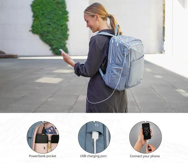 Alt view image 3 of 7 - Swissdigital Design Laptop Backpack For Women, College Bookbags With USB Charging Port, Large Capacity Computer Backpacks For Work Business Blue (KATY ROSE SD1006F-13) One Nation One World