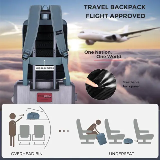 Alt view image 7 of 7 - Swissdigital Design Laptop Backpack For Women, College Bookbags With USB Charging Port, Large Capacity Computer Backpacks For Work Business Blue (KATY ROSE SD1006F-13) One Nation One World