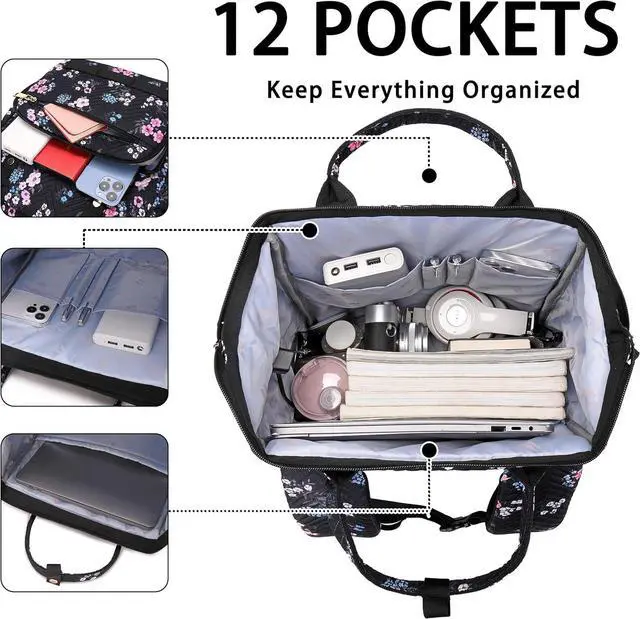 Alt view image 3 of 6 - Hidds Laptop Backpack Purse for Women, Work Business College School Commuter Computer Bag Large Girls Nurse Teacher Bookbags Anti Theft Ladies Travel Daypack with Charging Port for 15.6 Inch Laptops