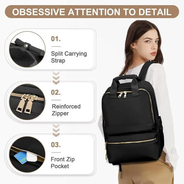Alt view image 5 of 6 - Black Travel Backpack - Carry On Flight Approved Small Travel Bag For Women - Laptop Teacher Work Backpack For Traveling On Airplane