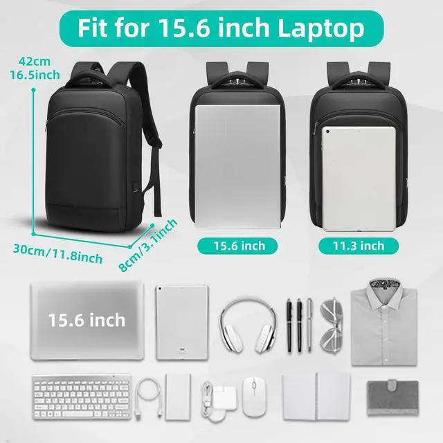 Alt view image 3 of 7 - Slim Laptop Backpack for Men 15.6 inch Mens Computer Backapcks Small Travel Backpack Lightweight Waterproof Anti Theft Business Carry on Bag with USB Charging Port for Work Office College
