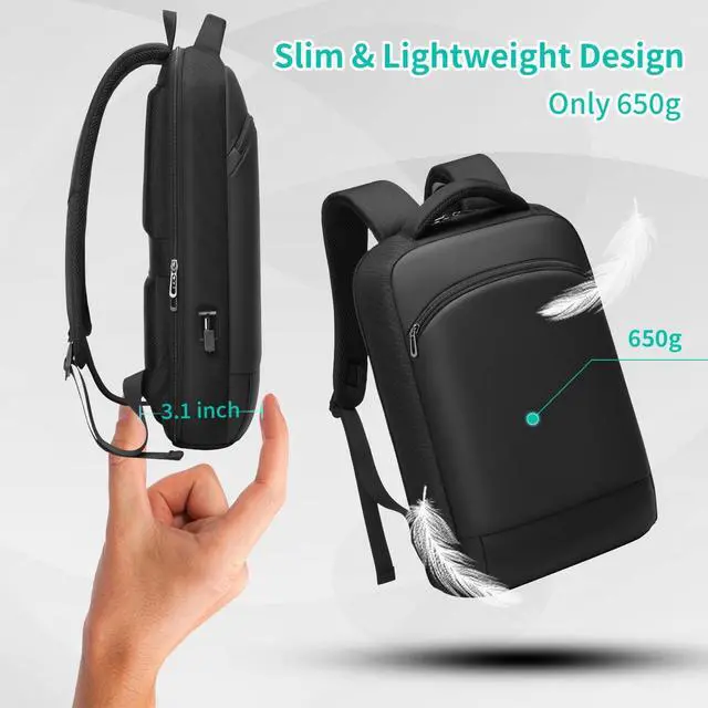 Alt view image 5 of 7 - Slim Laptop Backpack for Men 15.6 inch Mens Computer Backapcks Small Travel Backpack Lightweight Waterproof Anti Theft Business Carry on Bag with USB Charging Port for Work Office College