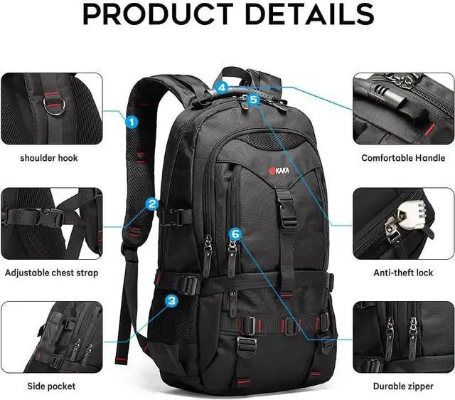 Alt view image 4 of 6 - KAKA Travel Backpack Fight Approved with 17.3 inch Laptop Lackpack Compartment Outdoor Duffle Bag for men and women