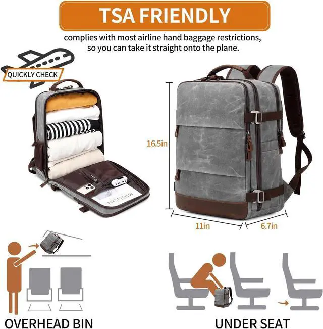 Alt view image 4 of 6 - Travel Backpack for Men Carry On Backpack Flight Approved Personal Item Backpack, 17 inch Laptop Backpack Casual Daypack Weekender Business Hiking Backpack, Gray