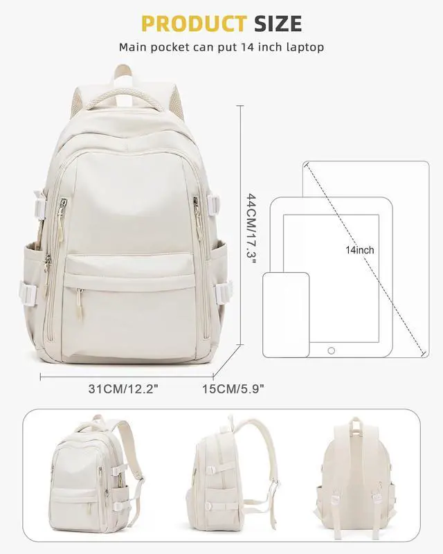 Alt view image 4 of 7 - Lightweight Backpack for Women, Large Laptop Travel Backpack Casual Daypack College Bag Rucksack for Men. Beige