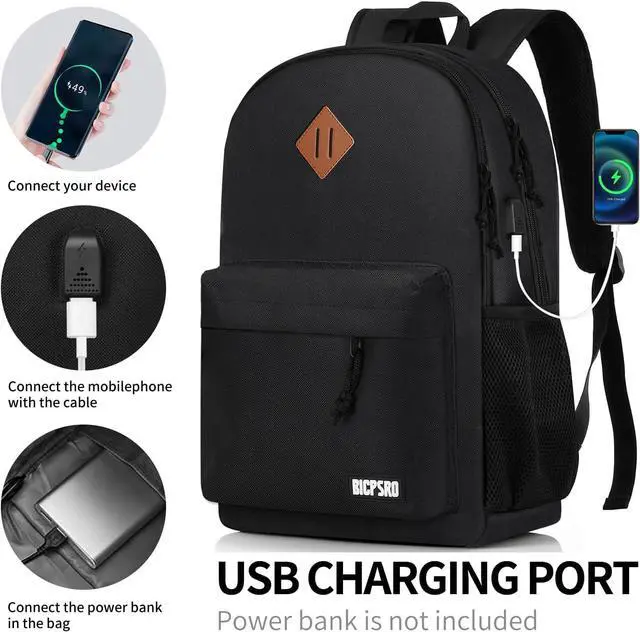 Alt view image 4 of 7 - Black Backpack for Women Men, Casual School Backpack for Girls Boys Teens, 17.3 Inch Laptop Bookbag with USB Charger for College High School back pack lightweight mochilas para hombres