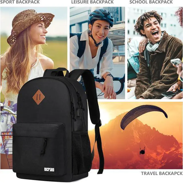 Alt view image 5 of 7 - Black Backpack for Women Men, Casual School Backpack for Girls Boys Teens, 17.3 Inch Laptop Bookbag with USB Charger for College High School back pack lightweight mochilas para hombres