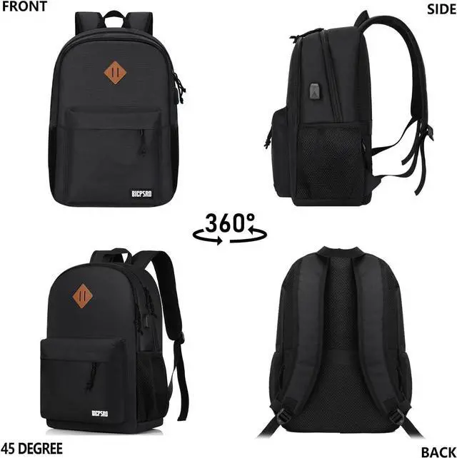 Alt view image 7 of 7 - Black Backpack for Women Men, Casual School Backpack for Girls Boys Teens, 17.3 Inch Laptop Bookbag with USB Charger for College High School back pack lightweight mochilas para hombres