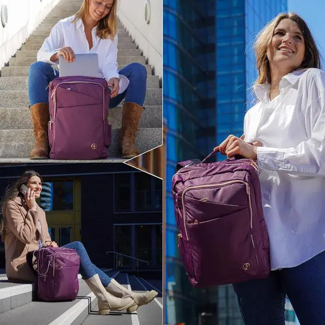 Alt view image 2 of 7 - Swissdigital Design Laptop Backpack For Women, College Bookbags With USB Charging Port, Large Capacity Computer Backpacks For Work Business Purple (KATY ROSE SD1006F-46) One Nation One World