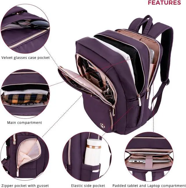 Alt view image 3 of 7 - Swissdigital Design Laptop Backpack For Women, College Bookbags With USB Charging Port, Large Capacity Computer Backpacks For Work Business Purple (KATY ROSE SD1006F-46) One Nation One World