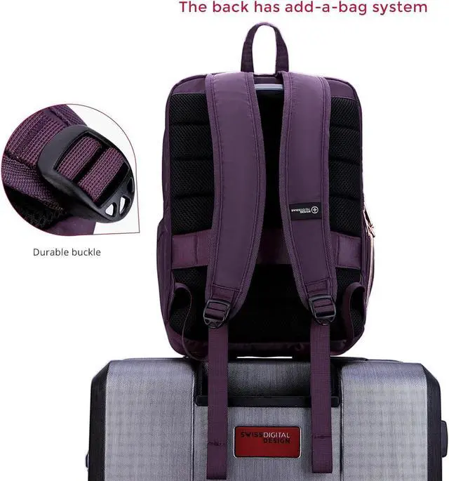 Alt view image 7 of 7 - Swissdigital Design Laptop Backpack For Women, College Bookbags With USB Charging Port, Large Capacity Computer Backpacks For Work Business Purple (KATY ROSE SD1006F-46) One Nation One World