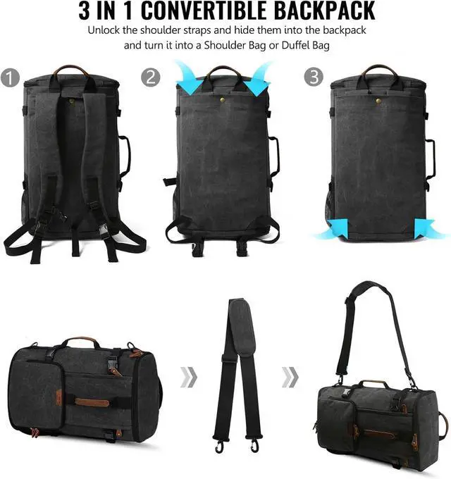 Alt view image 3 of 7 - G-FAVOR Travel Backpack for Men, 40L Flight Approved Carry On Backpack, Water Resistant Canvas Weekender with 17.3" Laptop Sleeve, Convertible Duffel Bag for Airplane, Business & Travel