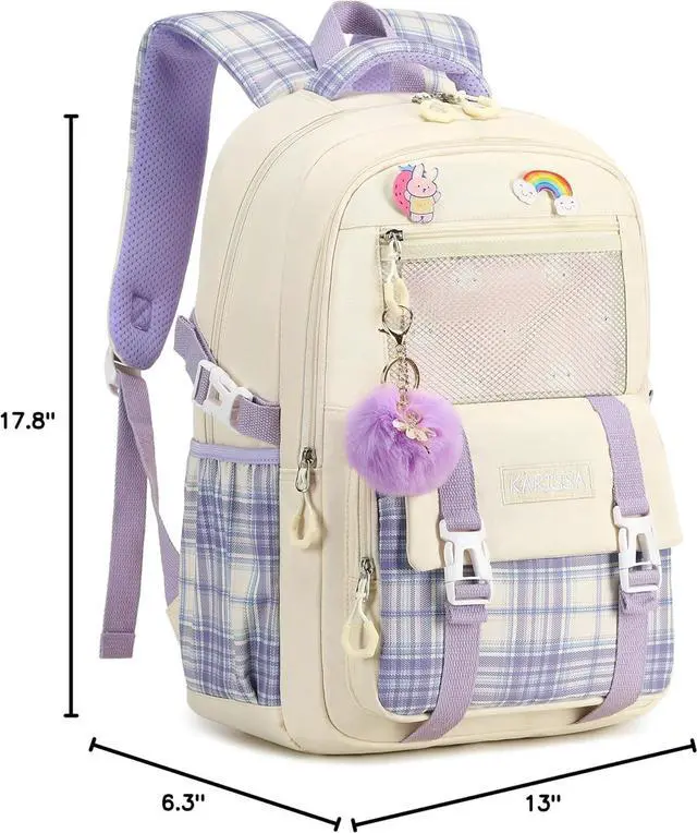 Alt view image 7 of 7 - AO ALI VICTORY Girls Backpack 15.6 Inch Laptop School Bag Cute Kids Elementary College Backpacks Large Bookbags for Teen Girl Women Students Anti Theft Travel Daypack - Beige