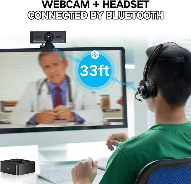 Alt view image 4 of 7 - 1080P Webcam with microphone for desktop, Computer webcam Connect Bluetooth Headset/Earphone/Speaker, Streaming Webcam for Live Skype Teams,PC Webcam Camera for Streaming,Bluetooth only for audio