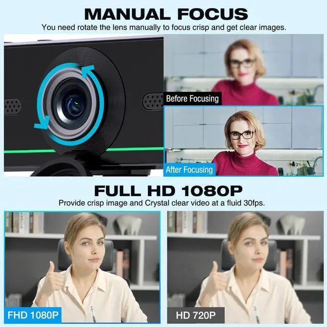 Alt view image 7 of 7 - 1080P Webcam with microphone for desktop, Computer webcam Connect Bluetooth Headset/Earphone/Speaker, Streaming Webcam for Live Skype Teams,PC Webcam Camera for Streaming,Bluetooth only for audio