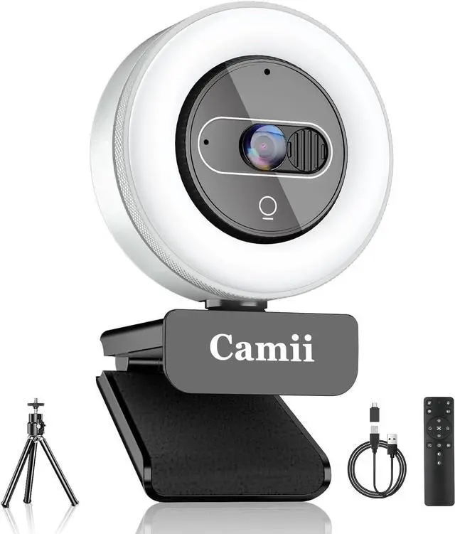 Main image of 4K Webcam with Light, HD Webcam for PC with Remote Control, Built-in Privacy Cover, Adjustable Brightness, Noise Reduction Mics, for Zoom Skype Teams Laptop and Google Meet