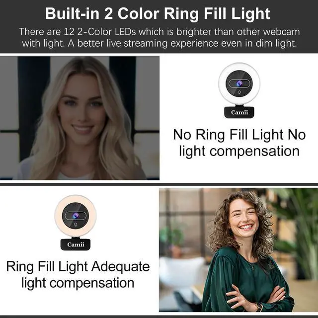 Alt view image 5 of 7 - 4K Webcam with Light, HD Webcam for PC with Remote Control, Built-in Privacy Cover, Adjustable Brightness, Noise Reduction Mics, for Zoom Skype Teams Laptop and Google Meet