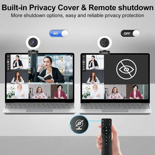 Alt view image 7 of 7 - 4K Webcam with Light, HD Webcam for PC with Remote Control, Built-in Privacy Cover, Adjustable Brightness, Noise Reduction Mics, for Zoom Skype Teams Laptop and Google Meet