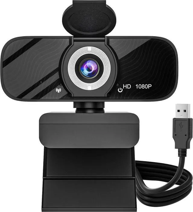 Main image of USB HD Webcam with Built-in Microphone and Rotatable Tripod, 1080P Video, Wide Angle Camera, Privacy Cover, for Desktop PC or Laptop ComputerBlack