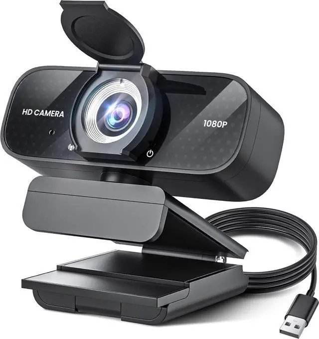 Main image of Full HD 1080P Webcam with Built-in Mic Wide Angle & Auto Focus Privacy Cover for PC/Laptop Plug & Play USB Camera Black