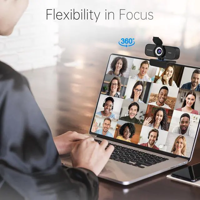 Alt view image 5 of 7 - Full HD 1080P Webcam with Built-in Mic Wide Angle & Auto Focus Privacy Cover for PC/Laptop Plug & Play USB Camera Black
