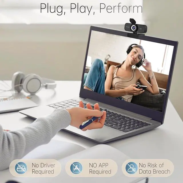 Alt view image 4 of 7 - Full HD 1080P Webcam with Built-in Mic Wide Angle & Auto Focus Privacy Cover for PC/Laptop Plug & Play USB Camera Black