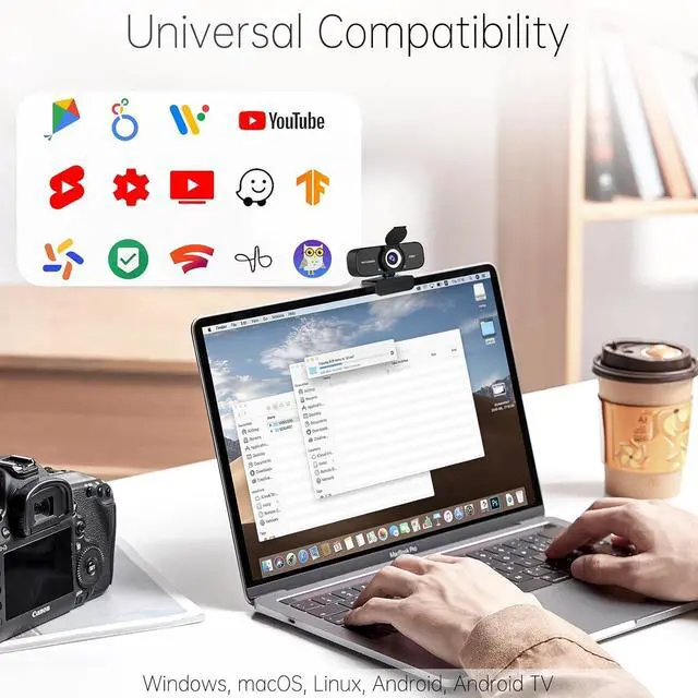 Alt view image 6 of 7 - Full HD 1080P Webcam with Built-in Mic Wide Angle & Auto Focus Privacy Cover for PC/Laptop Plug & Play USB Camera Black