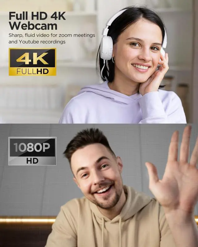Alt view image 3 of 7 - Webcam 4K with Microphone and Webcam Cover Plug and Play with Auto Light Correction for Laptop PC Desktop for Live Streaming Video Call Conference Online Lessons Game