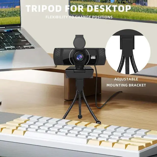 Alt view image 5 of 7 - Full HD Webcam for PC 1080P with Microphone,Computer Webcam 110° Field of View Streaming Camera with Cover Tripod Auto Light Correction Webcams for Zoom,Video Call, Skype,Teams