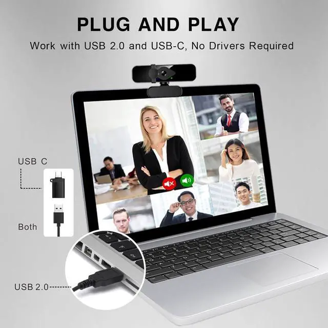 Alt view image 4 of 6 - 2K Ultra HD Webcam, Computer Camera for PC Monitor Laptop Desktop - External Web Cameras with Microphone, USB C Adapter, Privacy Cover for Video Conferencing, Streaming & Online Learning