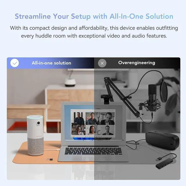 Alt view image 3 of 7 - NUROUM C10(2nd Gen) 1080P Conference Webcam with Microphone Speaker, Portable All in One Computer Camera for Video Conference, AI Noise Cancellation & AGC, USB Plug&Play for PC/Desktop Zoom/Teams