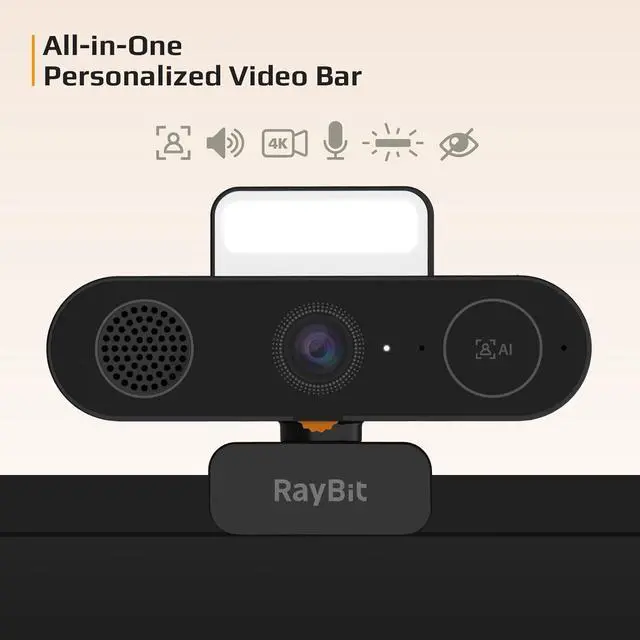 Alt view image 2 of 7 - 5-in-1 Design 4K Webcam with Speaker and Microphone, Built-in Light, Privacy Cover, AI Auto-Framing Cam, Computer USB C Web Camera for PC, Desktop, Laptop, Mac, Streaming, Video Conference