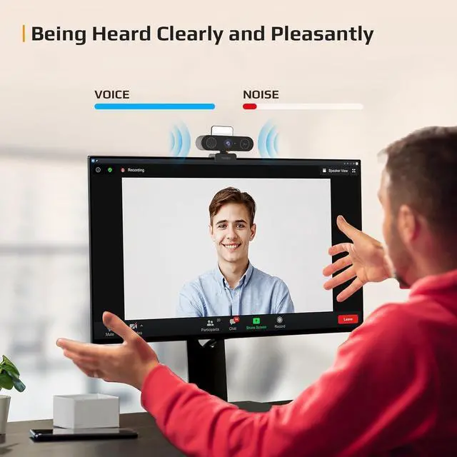 Alt view image 3 of 7 - 5-in-1 Design 4K Webcam with Speaker and Microphone, Built-in Light, Privacy Cover, AI Auto-Framing Cam, Computer USB C Web Camera for PC, Desktop, Laptop, Mac, Streaming, Video Conference