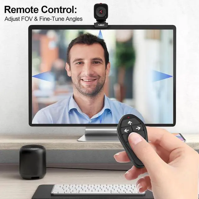 Alt view image 3 of 7 - NBD 2K Webcam for PC & Laptop, Autofocus Computer Camera with Remote Control, 2 AI-Noise Canceling Microphones, Stereo Mics, Adjustable Field of View, Low-Light Correction, Built-in Privacy Cover W100