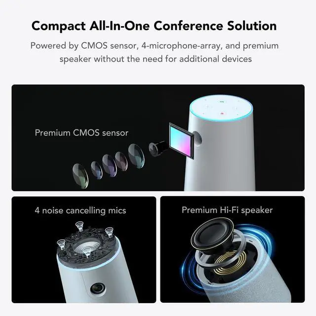 Alt view image 2 of 7 - C20(2nd Gen) HD Conference Webcam, 1080P Video Conferencing Camera with Microphone and Speaker, All in One Computer for Desktop, 13ft Voice Pickup, AI Noise-Cancellation, USB Plug&Play by DT