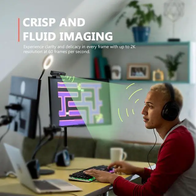 Alt view image 3 of 7 - Desk Mate - Hybrid HDR Streaming Webcam with AutoFocus & Tracking, HD 1080p Noise Reduction, Software Control for Google Gemini