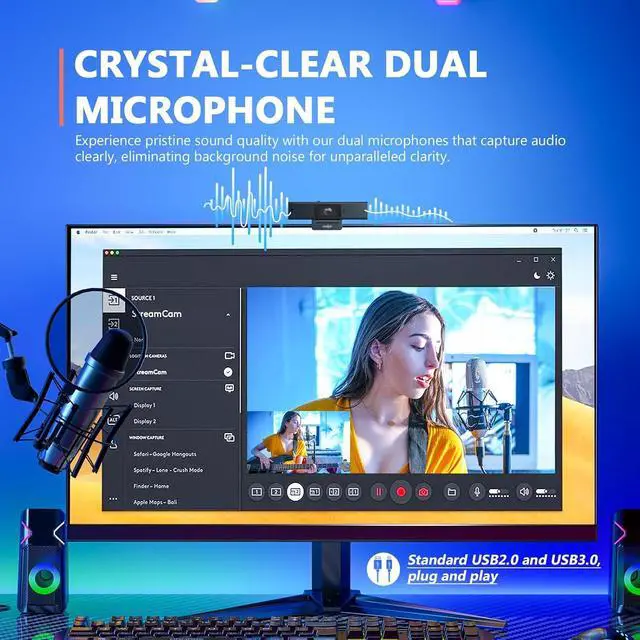 Alt view image 5 of 7 - Desk Mate - Hybrid HDR Streaming Webcam with AutoFocus & Tracking, HD 1080p Noise Reduction, Software Control for Google Gemini