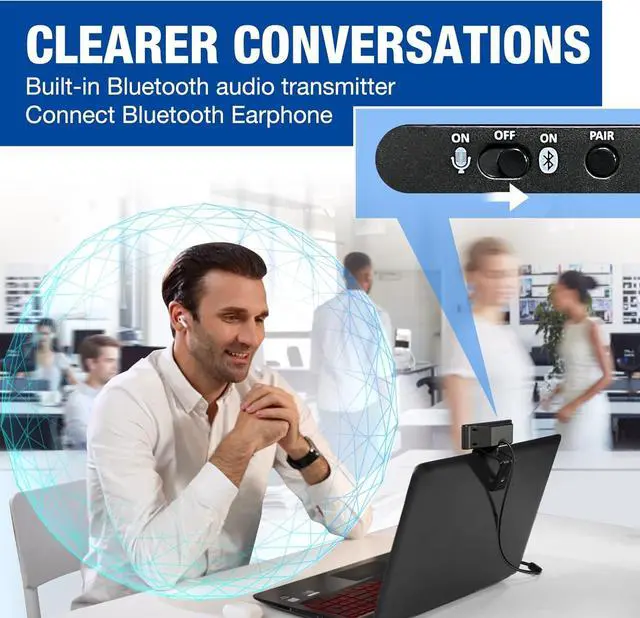Alt view image 2 of 6 - 1080P Webcam with Mics, Auto Light Correction,USB Plug&Play,Privacy Cover, Computer Webcam Connect Bluetooth Headset/Earphone/Speaker, Full HD Webcam for High-End Business Meetings&Live Streaming