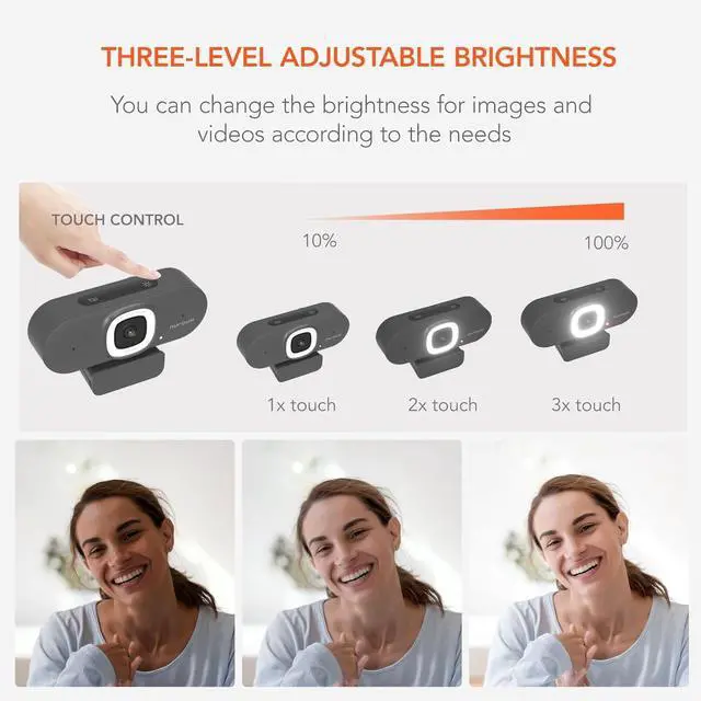 Alt view image 4 of 7 - NUROUM V15AFL 2K Webcam with Ring Light for Streaming, Autofocus Webcam for PC w/Noise Cancelling Dual Mics, 1080P 60fps, 75° FOV&Lightweight, USB Web Camera Plug&Play for Zoom/Teams/OBS/Xsplit, Grey