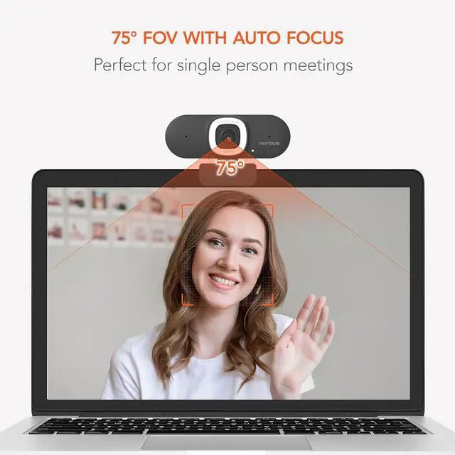 Alt view image 6 of 7 - NUROUM V15AFL 2K Webcam with Ring Light for Streaming, Autofocus Webcam for PC w/Noise Cancelling Dual Mics, 1080P 60fps, 75° FOV&Lightweight, USB Web Camera Plug&Play for Zoom/Teams/OBS/Xsplit, Grey