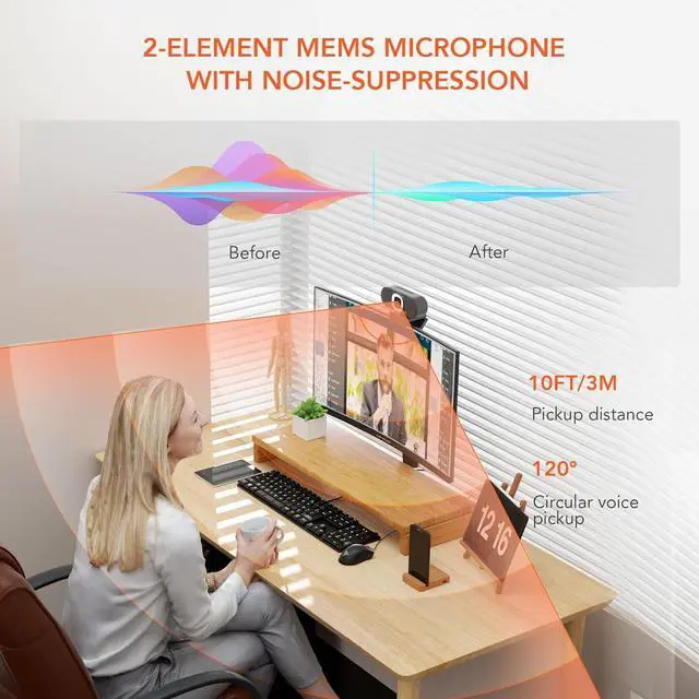 Alt view image 7 of 7 - NUROUM V15AFL 2K Webcam with Ring Light for Streaming, Autofocus Webcam for PC w/Noise Cancelling Dual Mics, 1080P 60fps, 75° FOV&Lightweight, USB Web Camera Plug&Play for Zoom/Teams/OBS/Xsplit, Grey