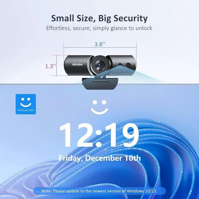 Alt view image 4 of 7 - NexiGo HelloCam Pro, Webcam with Windows Hello, 1080P 60FPS Autofocus, True Privacy, Automatic Electronic Shutter, Computer Camera, Microphone, Facial Enhancement, HD USB Web Cam