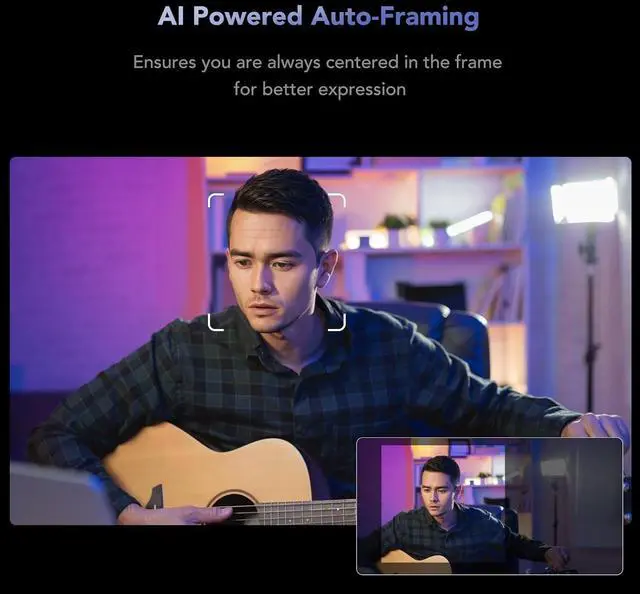 Alt view image 6 of 7 - NUROUM 4K Webcam with Light for PC, Adjustable FOV, Premium CMOS Autofocus AI Auto-Framing, Noise Canceling Mics, Web Camera for PC/Laptop/Mac, for Streaming/Video Calling w/OBS/Twitch/Zoom/Teams