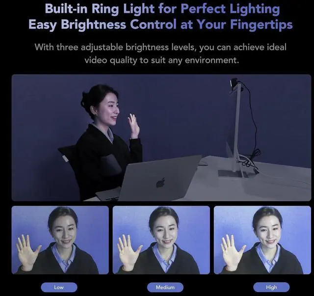 Alt view image 7 of 7 - NUROUM 4K Webcam with Light for PC, Adjustable FOV, Premium CMOS Autofocus AI Auto-Framing, Noise Canceling Mics, Web Camera for PC/Laptop/Mac, for Streaming/Video Calling w/OBS/Twitch/Zoom/Teams